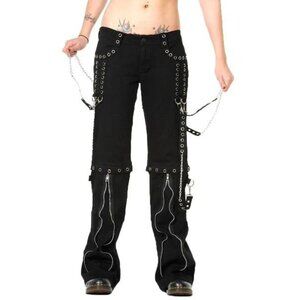Women's Gothic Bondage Trouser Zip Detachable Shorts Silver Chains Pants